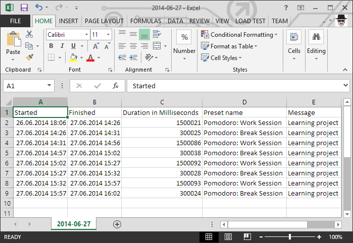 Time Report in CSV format